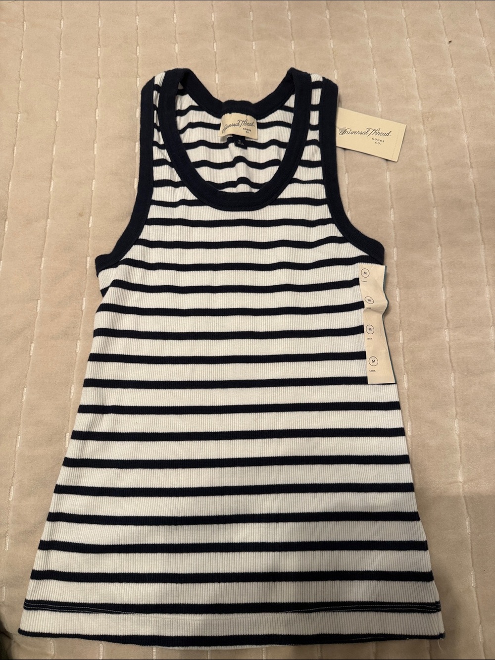 Universal Thread Striped Ribbed Tank Top in Navy and White